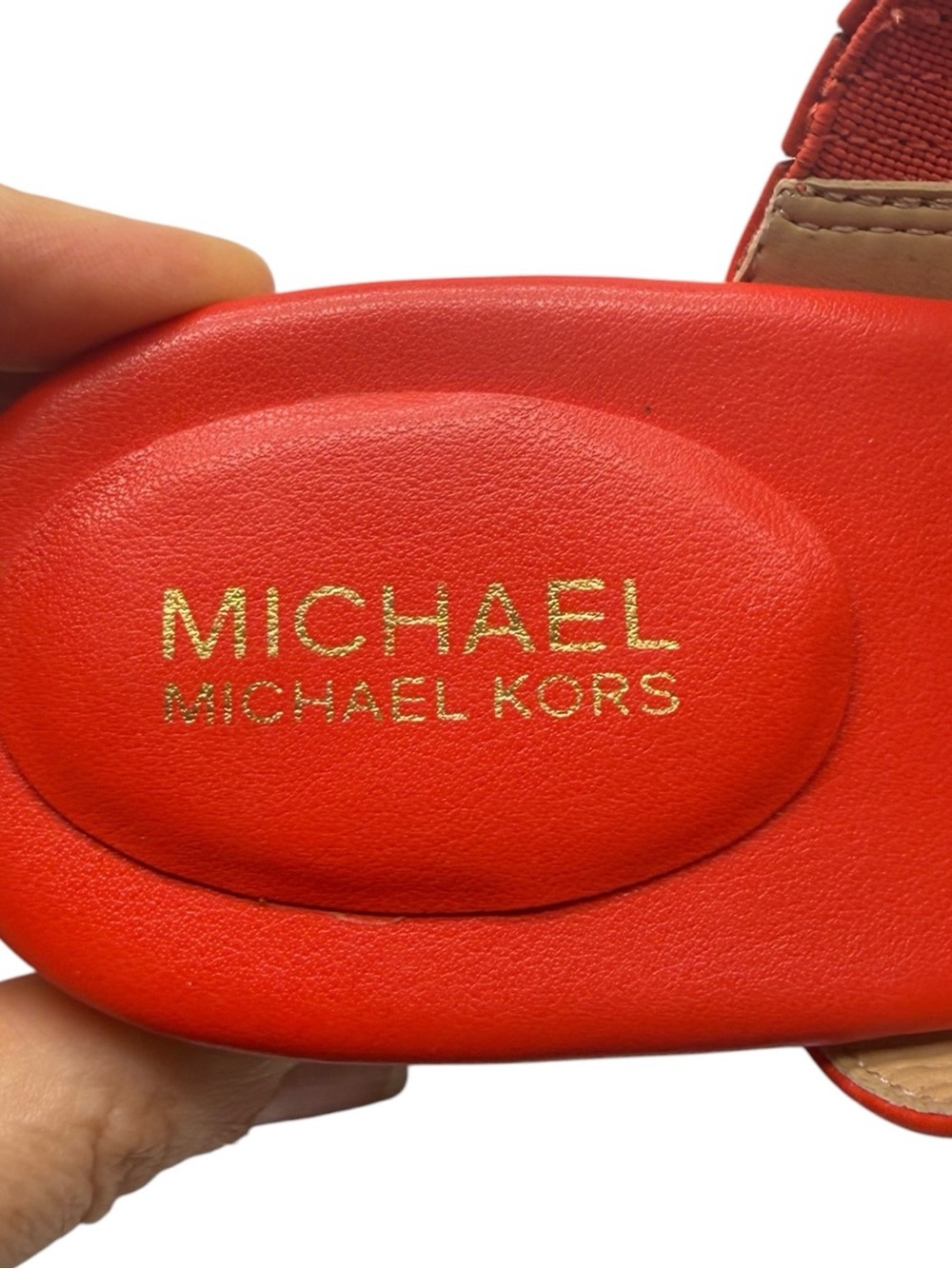 Michael Kors Womens Sandals Size 8.5 Red Leather Logo Thong Heeled Colorful Chic - Picture 8 of 12